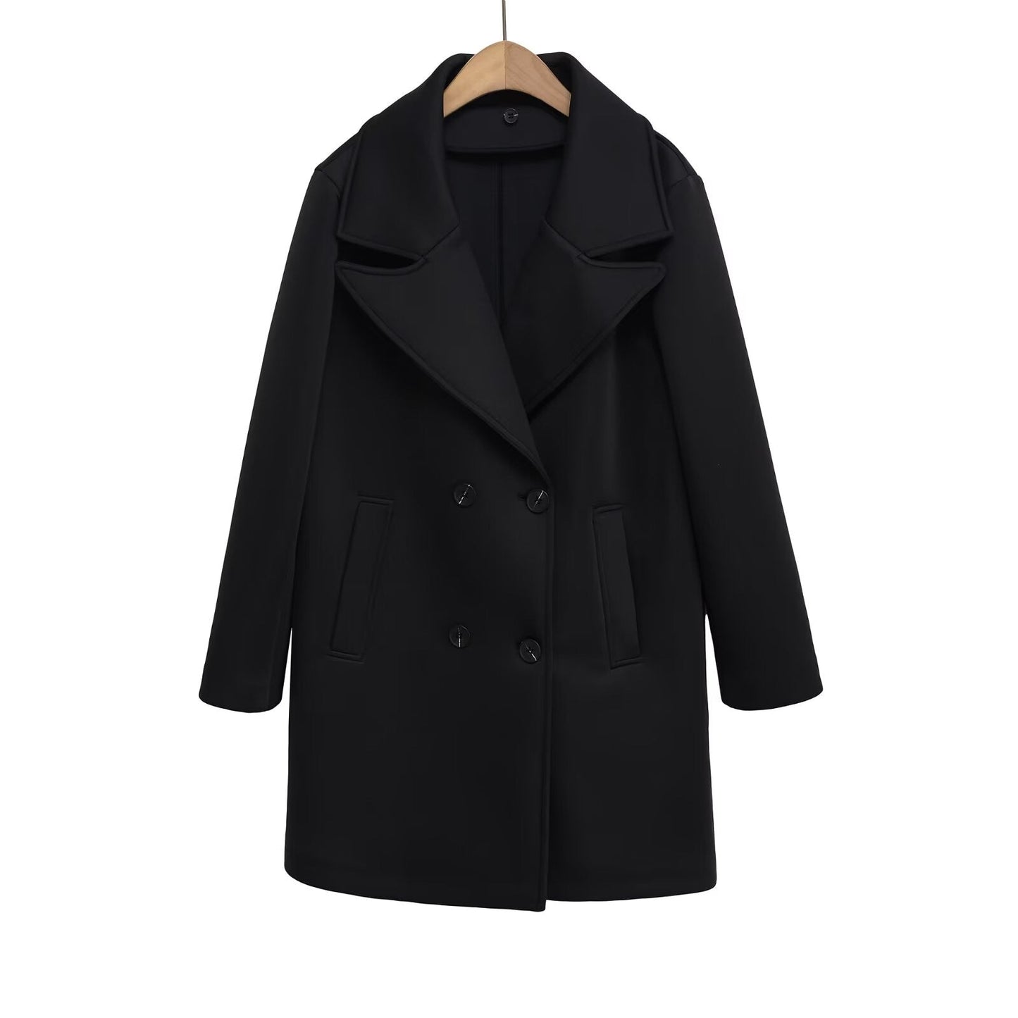 Loose double breasted detachable hooded coat for women