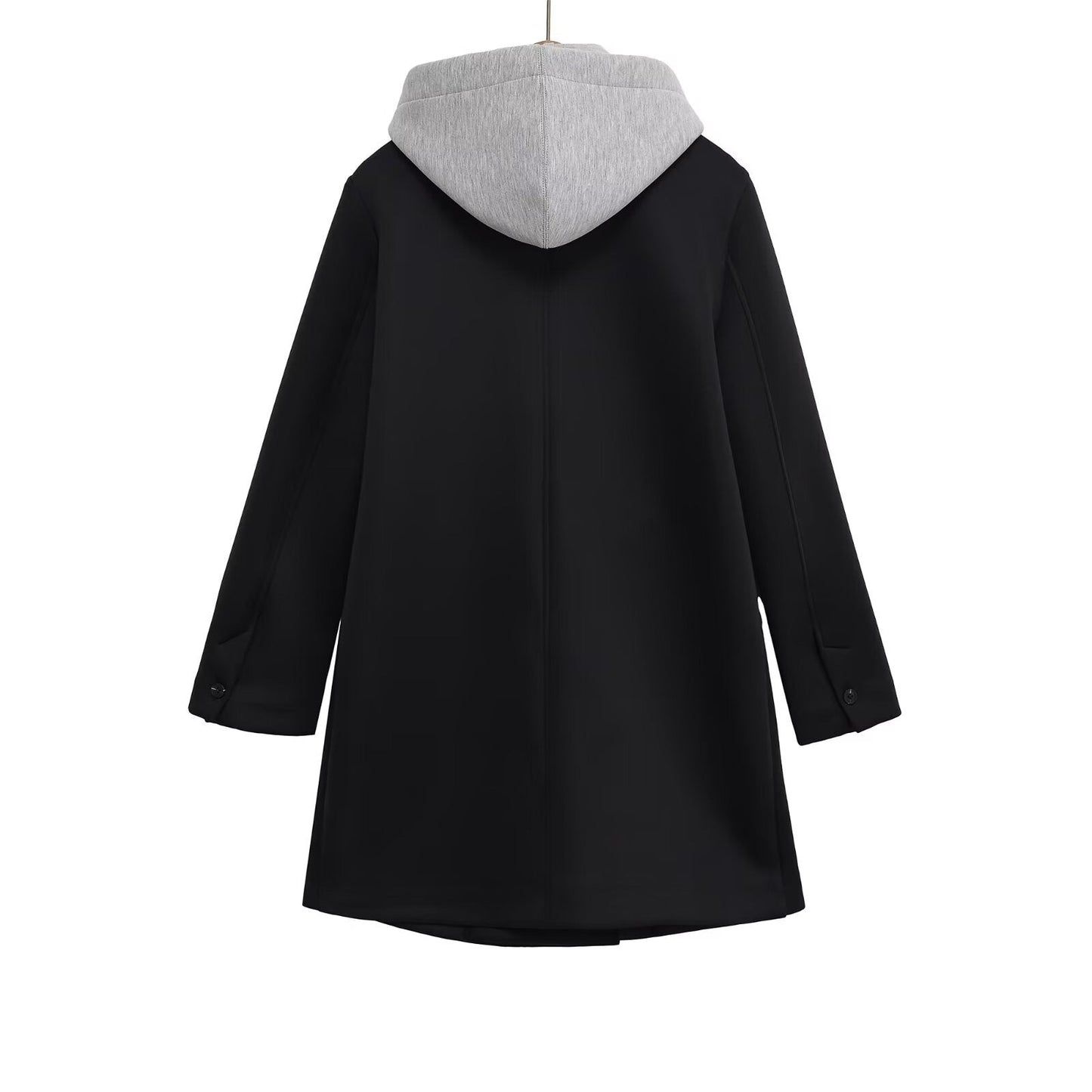 Loose double breasted detachable hooded coat for women